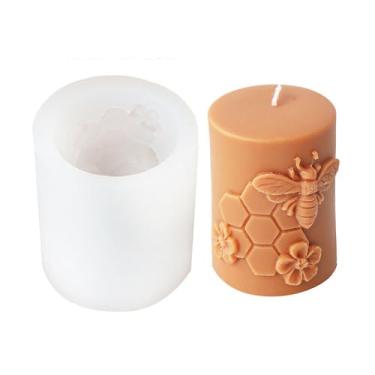 Imagem de GRAINRAIN Artcraft Molde de sabão de vela de silicone cilíndrico de abelha colmeia flor colmeia molde de fabricação de velas de cera de abelha (SXY330)