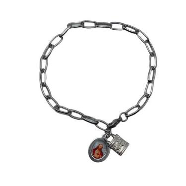 Imagem de Pulseira Cadeia Consagração Sagrado Coração de Jesus Resinada Inox - F