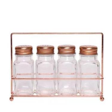 Imagem de orta Tempero Condimento Suporte Rose Kit 4 Potes Vidro Cor Rose gold -