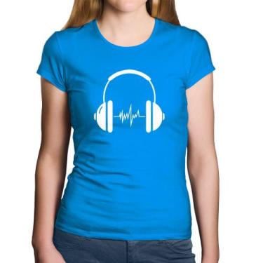 Imagem de Baby Look Algodão Headphone Batimentos - Foca na Moda, Azul, G