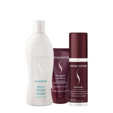Imagem de Kit Senscience Silk Moisture Intensif Detangler Shampoo Máscara Spray 