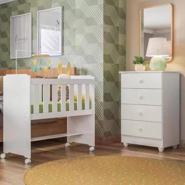 Imagem de Quarto de Bebê 100% MDF Com Mini Berço e Cômoda Soft Life Branco - Tig