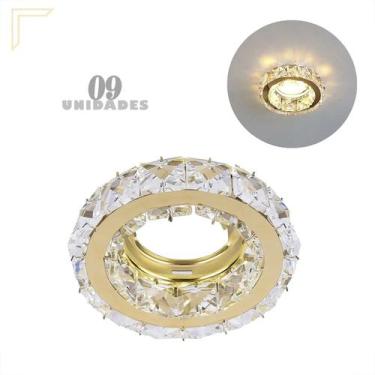 Imagem de 9 Spot Cristal Redondo Embutir Dourado K9 Inox MR16 Lup62 - Acende a L