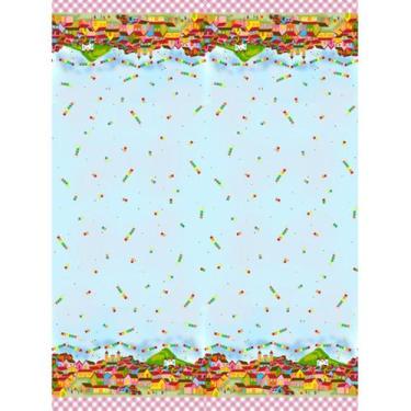 Imagem de Tecido Estampado para Patchwork - Festa Junina : Barrado Fundo Azul Cl