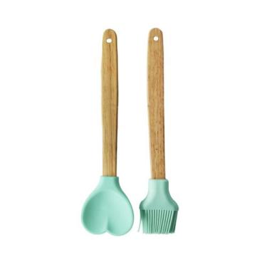 Imagem de Kit pincel e colher coração de silicone com cabo de bambu c/ 2 pçs - I