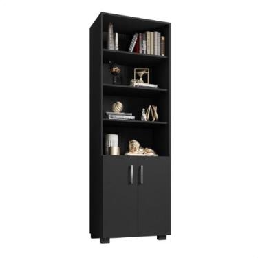 Imagem de Estante Para Livros Preto Livreiro Com 2 Portas Pequenas - Móveis Leão