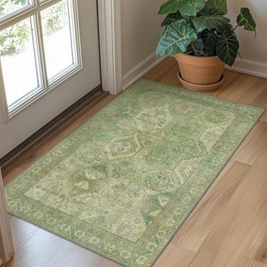 Imagem de Bavni Tapete lavável à máquina para entrada, banheiro, cozinha, tapete de borracha antiderrapante com absorção de som fino, antiderrapante, durável, estético, vintage, verde claro, 5 x 7 cm