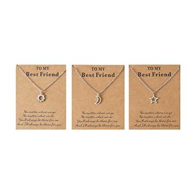 Imagem de COLORFUL BLING Colar delicado Sun Moon Star gargantilha amizade para 3 melhores amigas, irmãs, adolescentes, mulheres, meninas, longa distância, BFF, joias presente com cartão de mensagem, Metal, Inoxidável