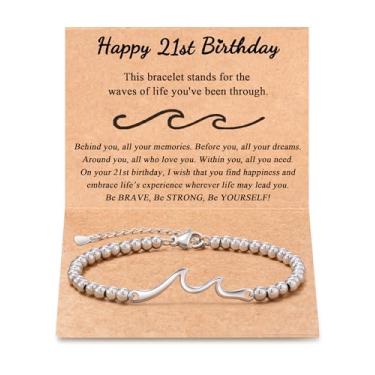 Imagem de Tarsus Presentes de aniversário para mulheres, meninas, através das ondas da vida, pulseira de aniversário para mulheres, amigas, irmãs, filhas, neta, sobrinha..., average, Sem pedras preciosas