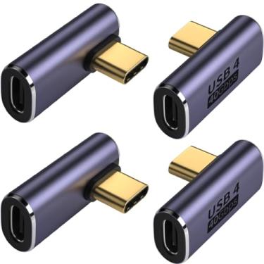 Imagem de ShineeKee Adaptador USB C de ângulo reto de 90 graus, transferência de dados de 40 Gbps, USB 4.0/Thunderbolt 4 tipo C, extensor de conector macho para fêmea para celular, interruptor, deck a vapor,