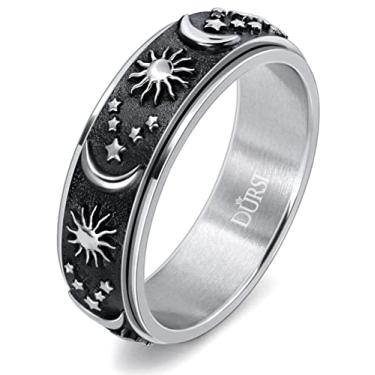 Imagem de DURSI Anel Fidget Giratório Sol Lua e Estrela para Ansiedade para Homens e Mulheres Aliança de Casamento Giratória de Aço Inoxidável 8 mm, 8, Metal, arenito,