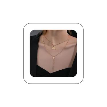 Imagem de Erimberate Colar gargantilha de estrela em camadas boêmia, dourado, com pingente de cauda de peixe, colar pequeno em forma de Y, estação de cauda de sereia, colar de corrente para mulheres, Zinco, Sem