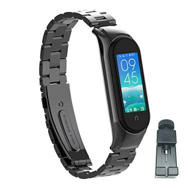 Imagem de T-BLUER Pulseira compatível com Xiaomi Mi Band 5/Mi Band 6, pulseira de aço inoxidável de substituição para Xiaomi Miband 5/Miband 6, acessórios para mulheres e homens, sem rastreador incluído, Aço