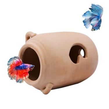 Imagem de Saim Larage Pote de cerâmica decoração de aquário de caverna acessórios para aquário de peixes Betta para camarão ciclídeos esconder criação pequeno aquário decoração de esconder brinquedos Betta casa