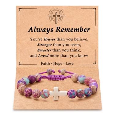 Imagem de Tarsus Presentes para meninas e meninos, pulseira de pedra natural, berloque cruzado, aniversário, Páscoa, comunhão para adolescentes, meninas/meninos, average, Pedra, Sem Pedra Preciosa