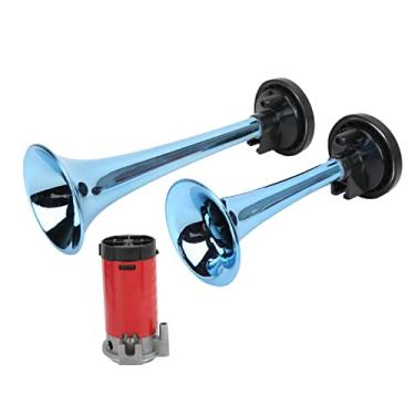 Imagem de Kit de Buzina de Ar de Trompete Duplo Alto Com Compressor 130dB 530 / 680Hz 12V Universal para Caminhão, Carro, SUV, Iate, Estrutura Atualizada, Materiais à