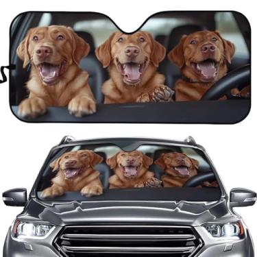 Imagem de ELEQIN Protetor solar SEANATIVE Golden Retriever para janela frontal para carro dobrável protetor solar automático para mulheres
