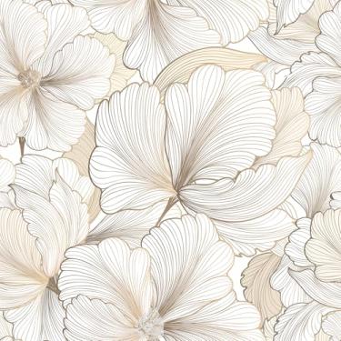 Imagem de FunStick Papel de Parede Floral Branco Dourado 44,5 cm x 1,498 cm, Vinil, Resistente a Água e Bolhas, Removível, Sem Resíduo, Ideal para Apartamentos e Locatários