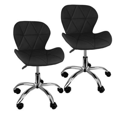 Imagem de Kit 2 Cadeiras Slim Office Estofada Base Giratória Cromada - Lianto De