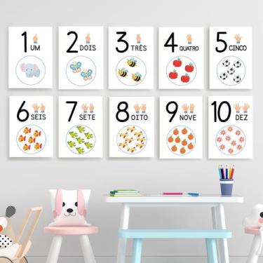 Imagem de Quadros Escola Números 1 A 10 Pedagogicos Educativos 21x15cm - CAMALEÃ