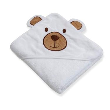 Imagem de Toalha Infantil com Capuz 3D 100% Algodão 91cm x 75cm Urso Polar Branca - Loaní Baby