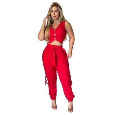 Imagem de Calça Feminina + Cropped de Alfaiataria Vermelho - Fortaleza Jeans, ùn