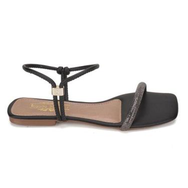 Imagem de Sandália Rasteirinha Preta Feminina Regulagem Ajustável Tiras - Rizzi 