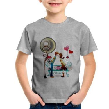 Imagem de Camiseta Infantil Casal Namorados Beijando - Foca na Moda, Cinza, 4