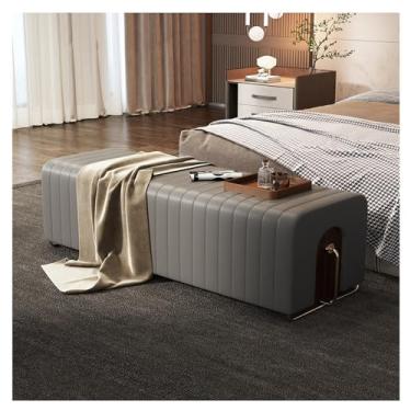 Imagem de Banco de cabeceira estofado de couro sintético otomano, banco longo tufado moderno, banco de entrada de pele sintética com pernas de metal, banco de cama para sala de estar, banco colocado no final da