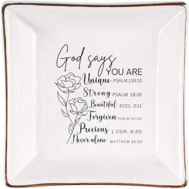 Imagem de Baobeily Presentes cristãos para mulheres – Bandeja de pratos inspiradora, prato de joias com versículo da Bíblia – Presentes espirituais católicos religiosos para aniversários, Natal