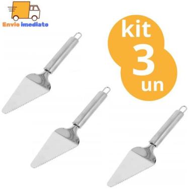 Imagem de kit com 3 Espatulas Cortadora De Bolo Colher Para Fatiar Bolos E Torta