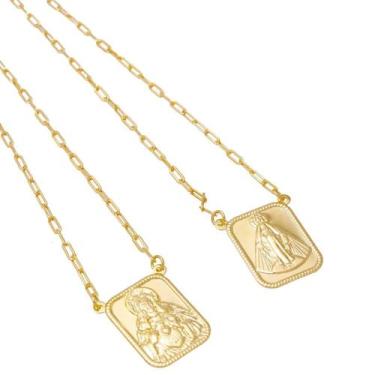 Imagem de Colar Escapulário  Jesus e Nossa Senhora Folheado em Ouro 18K SoftJoia