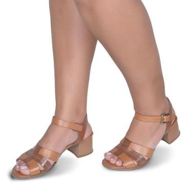 Imagem de Sandália de Salto em Couro Whisky Conhaque - Flor D'Couro, 37