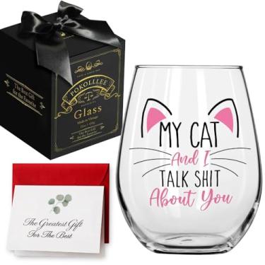 Imagem de My Cat & I Talk Sh t About You, presente de gato de taça de vinho para amantes de gatos, presente engraçado para mãe de gato, presente de aniversário para mulheres, senhora, filha, irmã, tia, esposa,