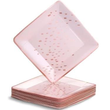 Imagem de Pratos de papel com design abstrato | Placas laterais quadradas | Coleção Deco | 19 cm | Blush