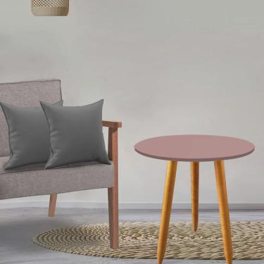 Imagem de Kit Mesa Lateral Madrid Pé Palito Rose e 2 Capas de Almofada Corino Cinza - Ahz Móveis