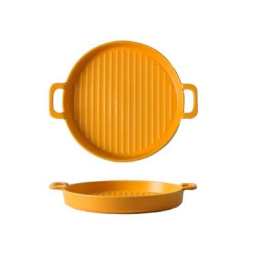 Imagem de Bandeja de cerâmica binaural colorida, bandeja de sobremesa de restaurante doméstico - 20 cm - amarelo