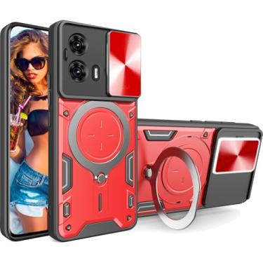 Imagem de Ephoou Capa protetora para Motorola Edge 50 Fusion com suporte de anel magnético, capa resistente à prova de choque de grau militar resistente com capa de lente de câmera deslizante para Motorola Edge