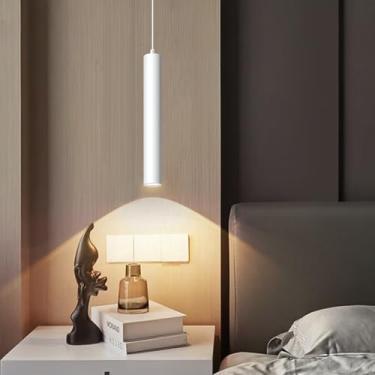 Imagem de AOMEI Luminária Pendente Led De Espectro Completo Com Altura Ajustável, Cilindro Moderno Minimalista 3000K, Tubo Longo 5W, Para Quarto, Cabeceira, Cozinha, Ilha, Mesa Jantar (18 Polegadas)