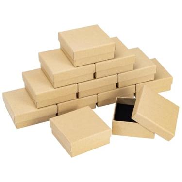 Imagem de dedoot Caixas de joias Kraft, pacote com 30 caixas de presente quadradas de papelão, 7 x 7 x 3 cm, colar pequeno, brinco, caixa kraft para conjunto de joias com almofada de veludo, marrom