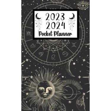 Imagem de 2023 2024 pocket planner For Purse Gold Celestial Sun Moon lovers: 2 year Pocket Calendar January 2023 to December 2024 | 24 Months Monthly Planner & ... Holidays | Celestial Sun Moon Stars Cover