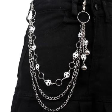 Imagem de DIKJAK Corrente de jeans de futebol em camadas – decoração de chaveiro, calça esportiva unissex moderna, acessório de roupa urbana para homens e mulheres, Prata, 12.0 Inches