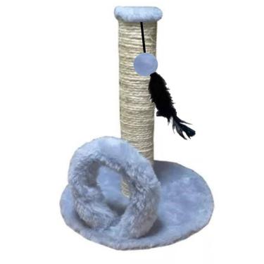 Imagem de Arranhador Com Arco Pelucia Cinza Poste Sisal 40cm Redondo