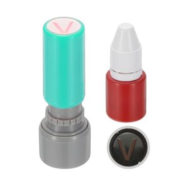 Imagem de PATIKIL Carimbos de letras, autotinta, alfabeto V, professor, tinta vermelha, para cadernos de aula, scrapbook, artesanato, verde