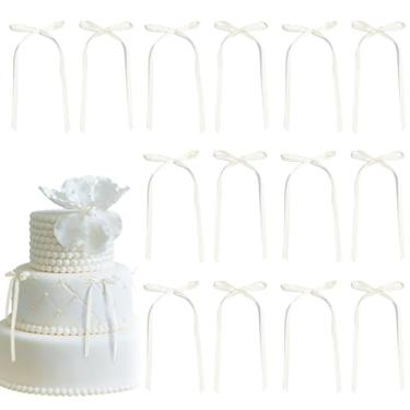 Imagem de 30 Pack Beige Ribbon Bow Cake Toppers Birthday Decorations Coquette Bow Cupcake Toppers for Cake Dessert Wedding Bridal Balloon Wall Party Supplies