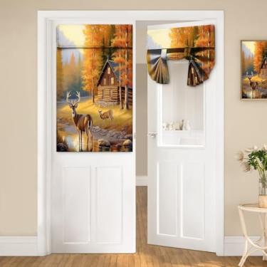 Imagem de Cortinas de porta para janelas de porta, vintage rústica floresta caça chalé veado alce animal cortinas para porta de vidro francês, cortinas coloridas de casa de fazenda pequenas cortinas de amarrar
