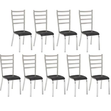 Imagem de Kit 9 Cadeiras Laura Cromada Para Cozinha Preto
