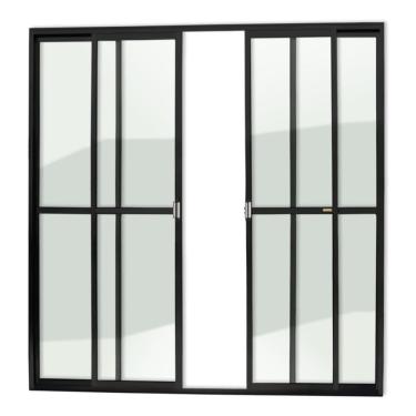 Imagem de Porta Balcão 4 Folhas Super 25 Vidro Liso 210cm X 200cm Brimak Preto