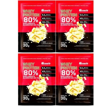 Imagem de Kit com 4 Saches Whey Protein 80% 30g Growth Chocolate Branco