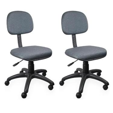 Imagem de Kit 2 Cadeiras Secretária Giratória Escritório Cinza Home Gourmet Ergonômica Espuma D45 Madeira Pinus Tecido Rodízios